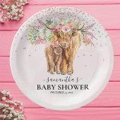 ピンクガールフローラハイランド牛ふくらはぎ赤ちゃんシャワー ペーパープレート