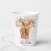 ピンクガールフローラハイランド牛ふくらはぎ赤ちゃんシャワー 紙コップ (裏面)