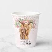 ピンクガールフローラハイランド牛ふくらはぎ赤ちゃんシャワー 紙コップ (正面)