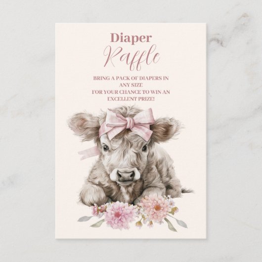 ピンクガールフローラハイランド牛ベビーラッフルおむつ エンクロージャーカード (正面)