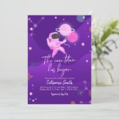 ピンクガールプラネット宇宙ベビーシャワー招待状 招待状 (スタンド正面)