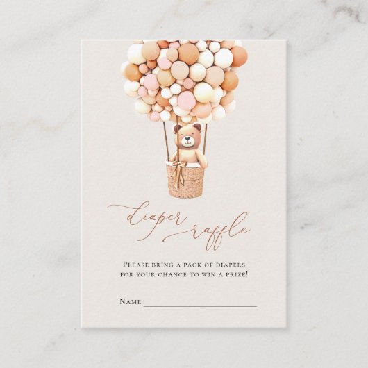ピンクガールベアバルーンおむつラッフルチケット エンクロージャーカード (正面)