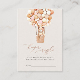 ピンクガールベアバルーンおむつラッフルチケット エンクロージャーカード