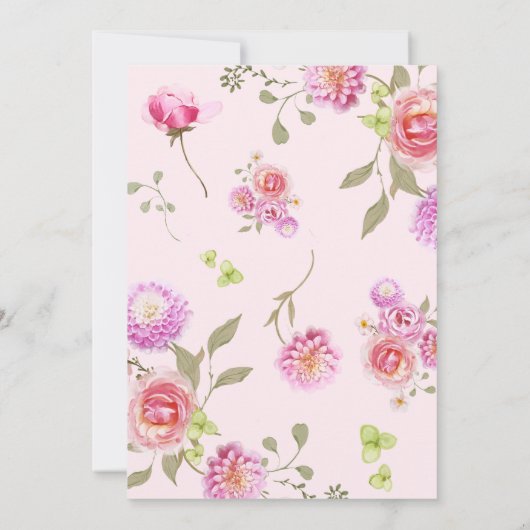 ピンクガールベビーイン開花エレガントベビーシャワー 招待状 (裏面)