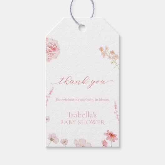 ピンクガールベビーイン開花ベビーシャワーメッセージカード ギフトタグ (正面)
