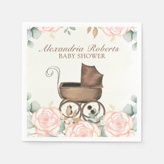 ピンクガールベビーシャワーカスタムフローラ スタンダードカクテルナプキン (正面)