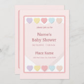 ピンクガールベビーシャワーパステルハート招待状 招待状 (正面/裏面)