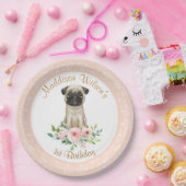 ピンクガールベビーパグ誕生日紙プレート ペーパープレート (パーティー)
