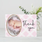 ピンクガールベビー写真ありがとうスクリプト誕生 サンキューカード (スタンド正面)