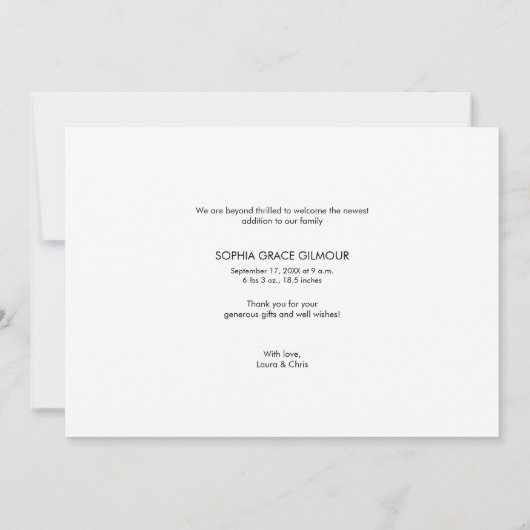 ピンクガールベビー写真ありがとうスクリプト誕生 サンキューカード (裏面)