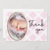 ピンクガールベビー写真ありがとうスクリプト誕生 サンキューカード (正面/裏面)