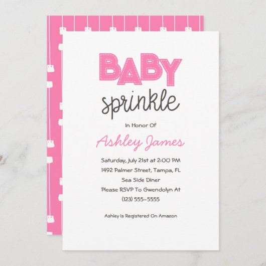 ピンクガールベビー振りかける招待状 招待状 (正面/裏面)