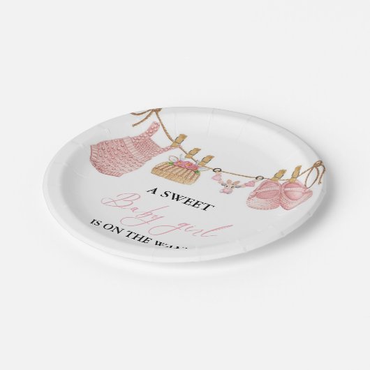 ピンクガールボヘミアン服ベビーシャワー ペーパープレート (アングル)