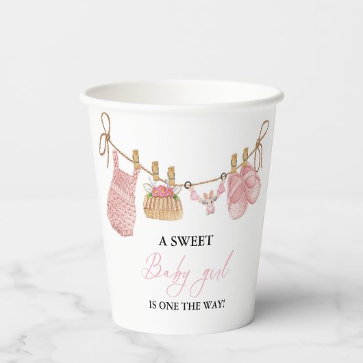 ピンクガールボヘミアン服ベビーシャワー 紙コップ (裏面)