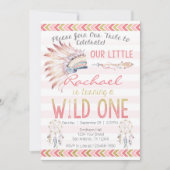 ピンクガールボホトリバルワイルドワン誕生日招待状 招待状 (正面)