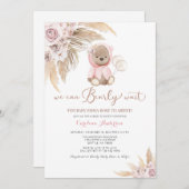 ピンクガールボホベアベイビーシャワー招待状  招待状 (正面/裏面)