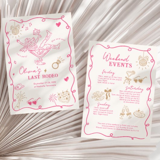 ピンクガールマルティーニラストロデオウィークエンドバチェロレッテ 招待状