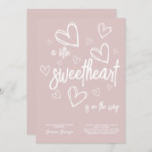 ピンクガールモダンハートベビーシャワー 招待状 (正面/裏面)