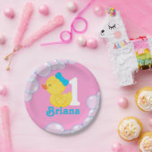 ピンクガールラバーダックパーソナライズされた誕生日 ペーパープレート (パーティー)