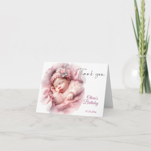 ピンクガールレインボースター誕生日 サンキューカード (正面)