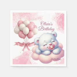 ピンクガールレインボースター誕生日 スタンダードカクテルナプキン