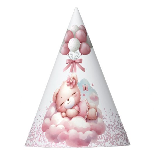 ピンクガールレインボースター誕生日 パーティーハット (正面)