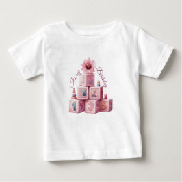 ピンクガールレインボースター誕生日 ベビーTシャツ