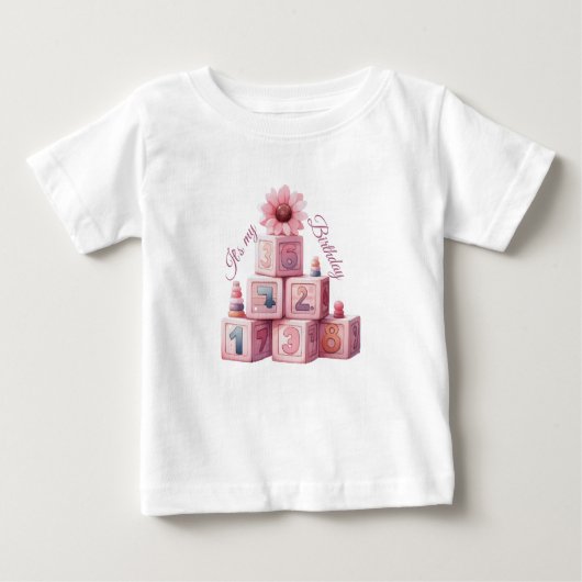ピンクガールレインボースター誕生日 ベビーTシャツ (正面)