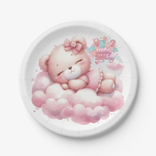 ピンクガールレインボースター誕生日 ペーパープレート (正面)