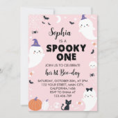 ピンクガール不気味ワン幽霊誕生日招待状 招待状 (正面)