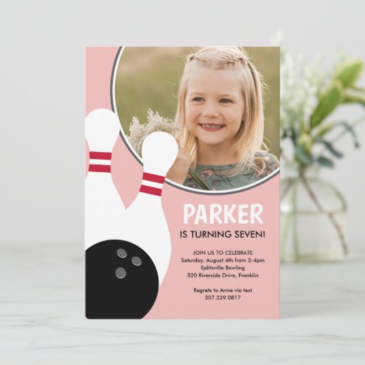 ピンクガール写真ボーリング誕生会 招待状 (スタンド正面)