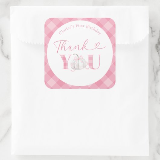 ピンクガール名門私立校風のカボチャ誕生日ありがとう スクエアシール (バッグ)