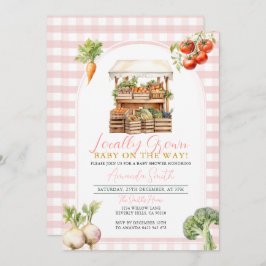 ピンクガール地元で育った新鮮な市場の赤ちゃんシャワー 招待状