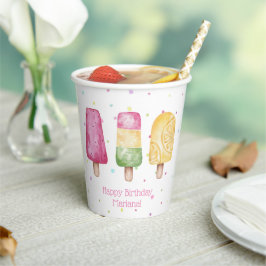 ピンクガール夏ポップシクル誕生日パーティー 紙コップ