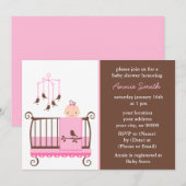 ピンクガール子供部屋ベビーシャワー 招待状 (正面/裏面)