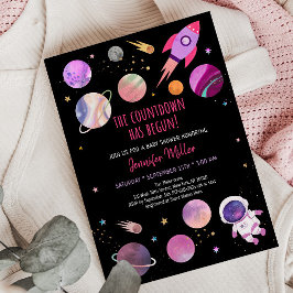 ピンクガール宇宙飛行士宇宙ベビーシャワー 招待状