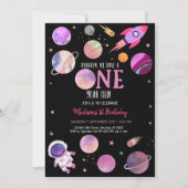 ピンクガール宇宙飛行士宇宙初誕生日 招待状 (正面)