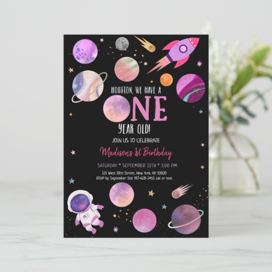 ピンクガール宇宙飛行士宇宙初誕生日 招待状 (スタンド正面)