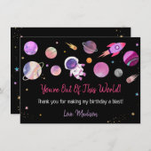 ピンクガール宇宙飛行士宇宙第一誕生日 サンキューカード (正面/裏面)