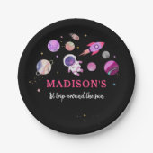 ピンクガール宇宙飛行士宇宙第一誕生日 ペーパープレート (正面)