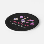 ピンクガール宇宙飛行士宇宙第一誕生日 ペーパープレート (アングル)