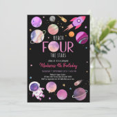 ピンクガール宇宙飛行士宇宙第4誕生日 招待状 (スタンド正面)