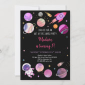 ピンクガール宇宙飛行士宇宙誕生日 招待状 (正面)