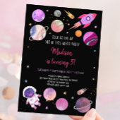 ピンクガール宇宙飛行士宇宙誕生日 招待状