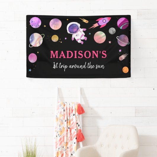 ピンクガール宇宙飛行士宇宙誕生日 横断幕 (インサイチュ)