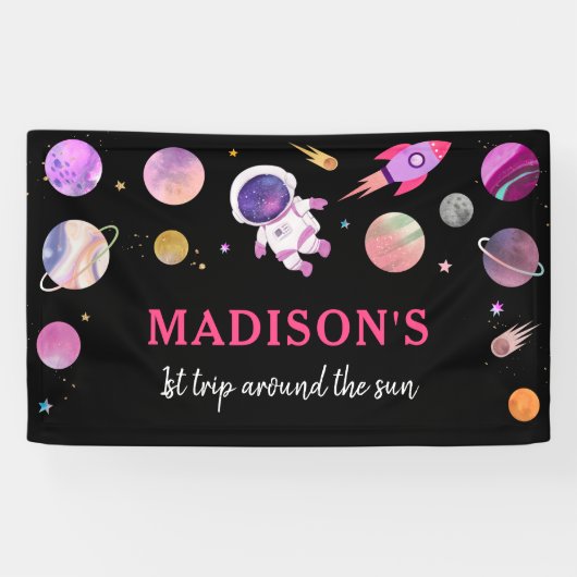 ピンクガール宇宙飛行士宇宙誕生日 横断幕 (横)