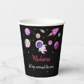 ピンクガール宇宙飛行士宇宙誕生日 紙コップ (正面)