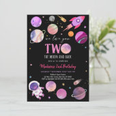 ピンクガール宇宙飛行士宇宙2ザムーン誕生日 招待状 (スタンド正面)