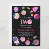 ピンクガール宇宙飛行士 スペースツー ザ・ムーン バースデー 招待状 (正面)