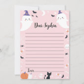 ピンクガール幽霊タイムカプセルノートメッセージカード サンキューカード (正面)